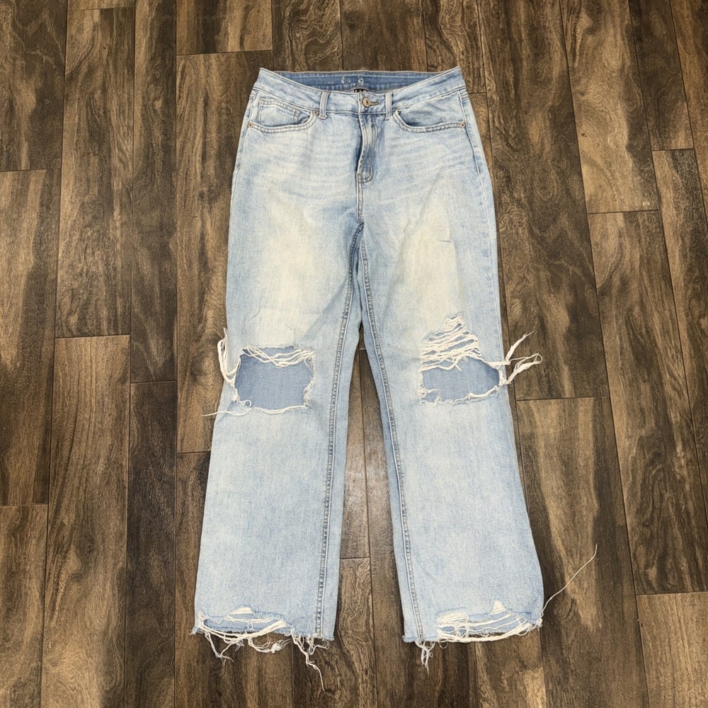 Rewash High-Rise Distressed Light Wash Denim Jeans Straight Leg Women's Size 9
